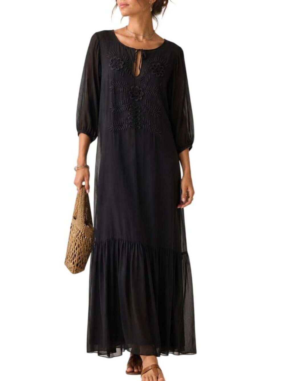 Corey Lynn Calter Anthropologie Silk Embroidered Boho Maxi Dress
